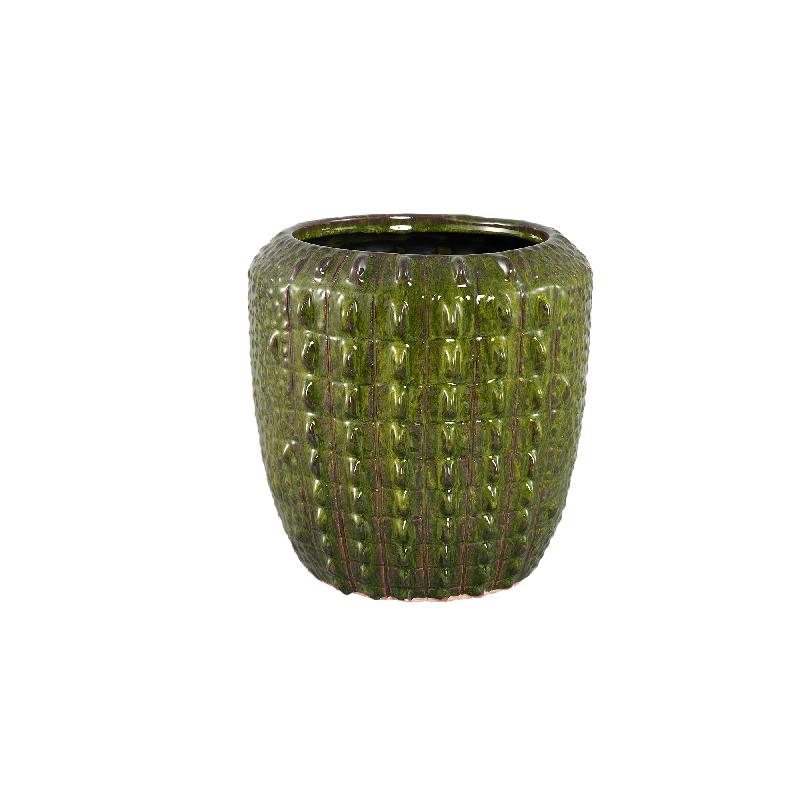 Plant pot – Dark green surface, Round shape, Crocodile pattern, Ceramic material, M – Crocco | PTMD