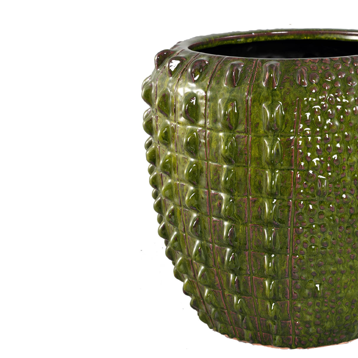 Plant pot – Dark green surface, Round shape, Crocodile pattern, Ceramic material, M – Crocco | PTMD