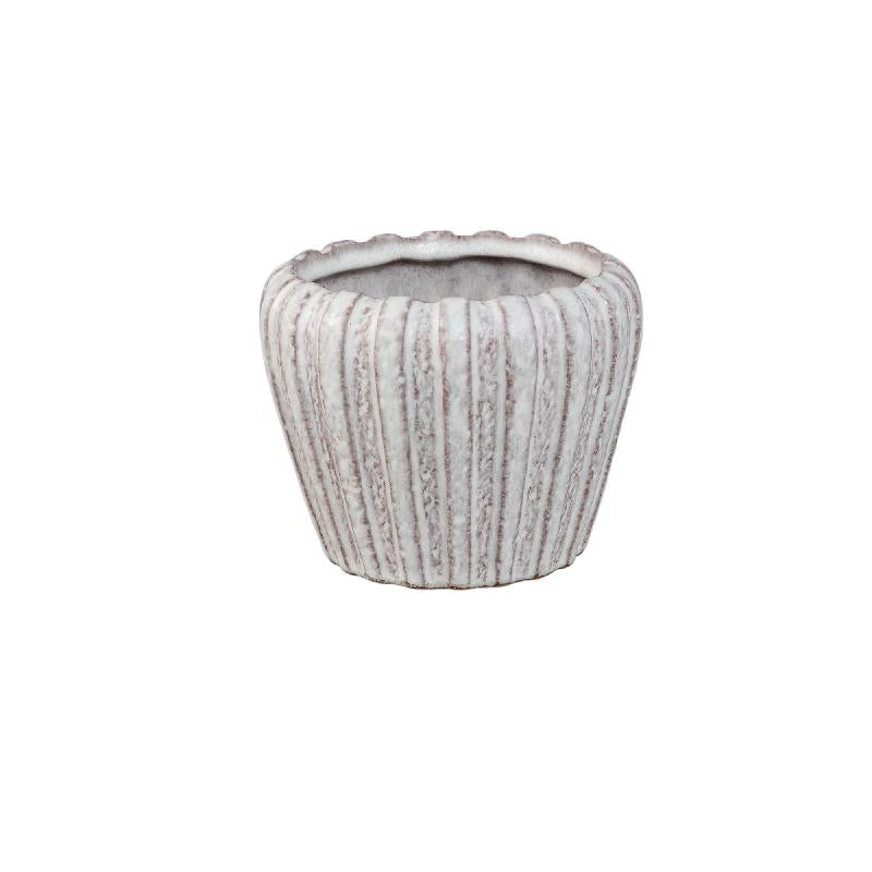 Pot - White color, Vertical ribbed structure, Round shape, Stoneware ceramic, XS - Mirei | PTMD