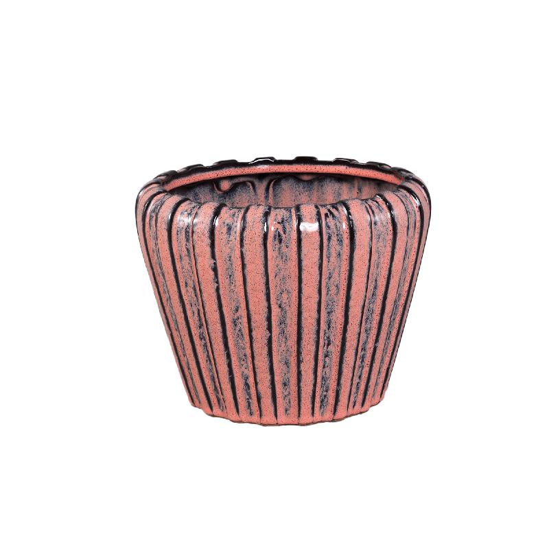 Pot - Pink color, Vertical ribbed structure, Round shape, Stoneware ceramic, M - Mirei | PTMD