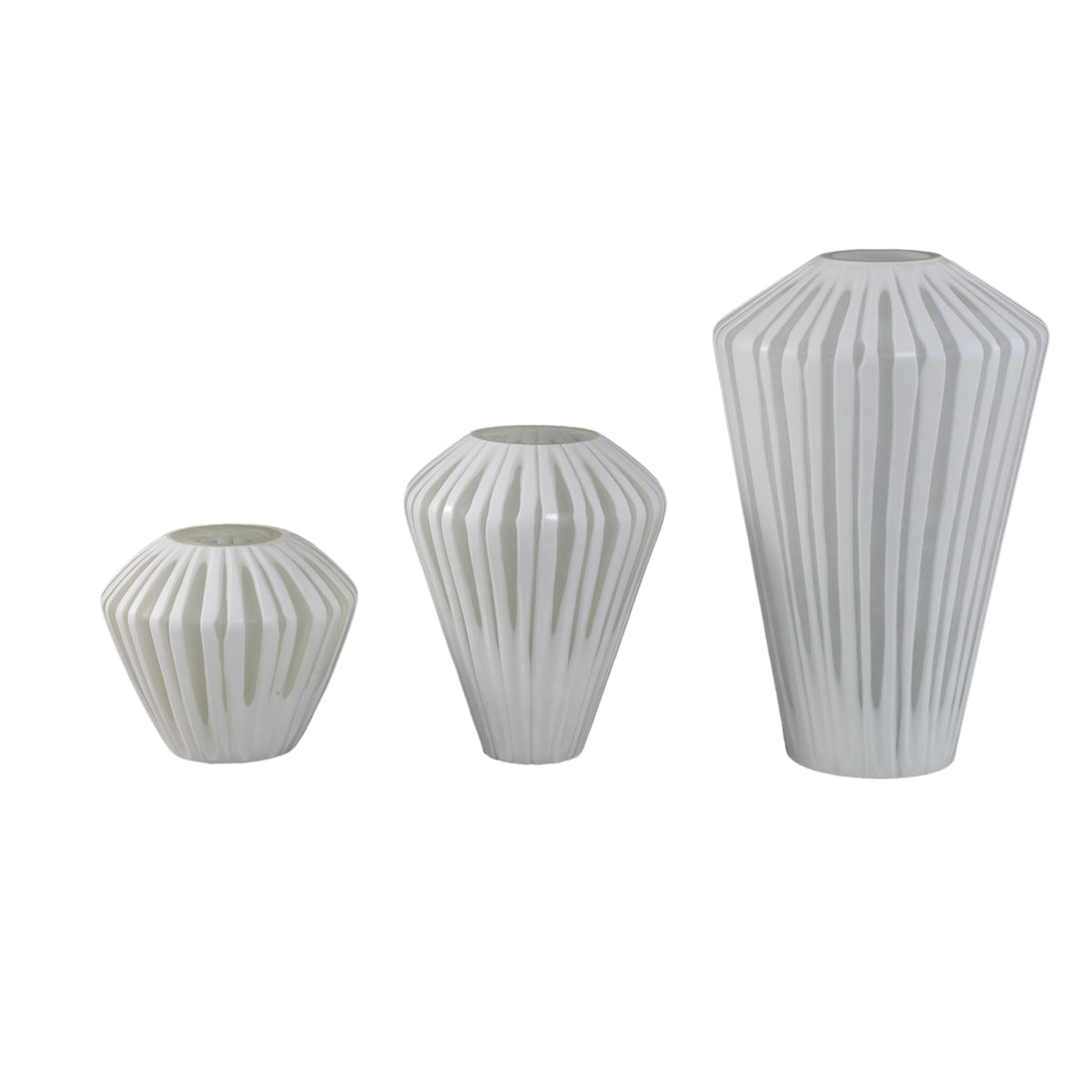 Vase – White Glass, Angular Design, Round Shape, L – Ireka | PTMD