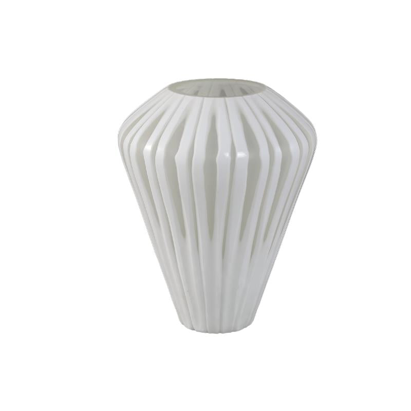 Vase – White Glass, Angular Design, Round Shape, M – Ireka | PTMD