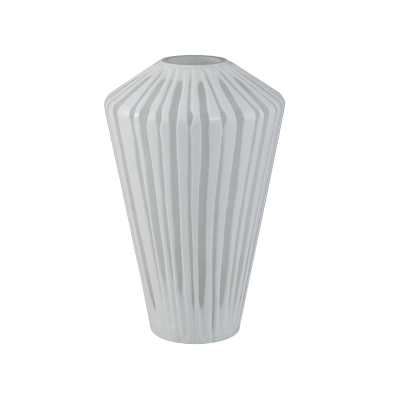 Vase – White Glass, Angular Design, Round Shape, L – Ireka | PTMD