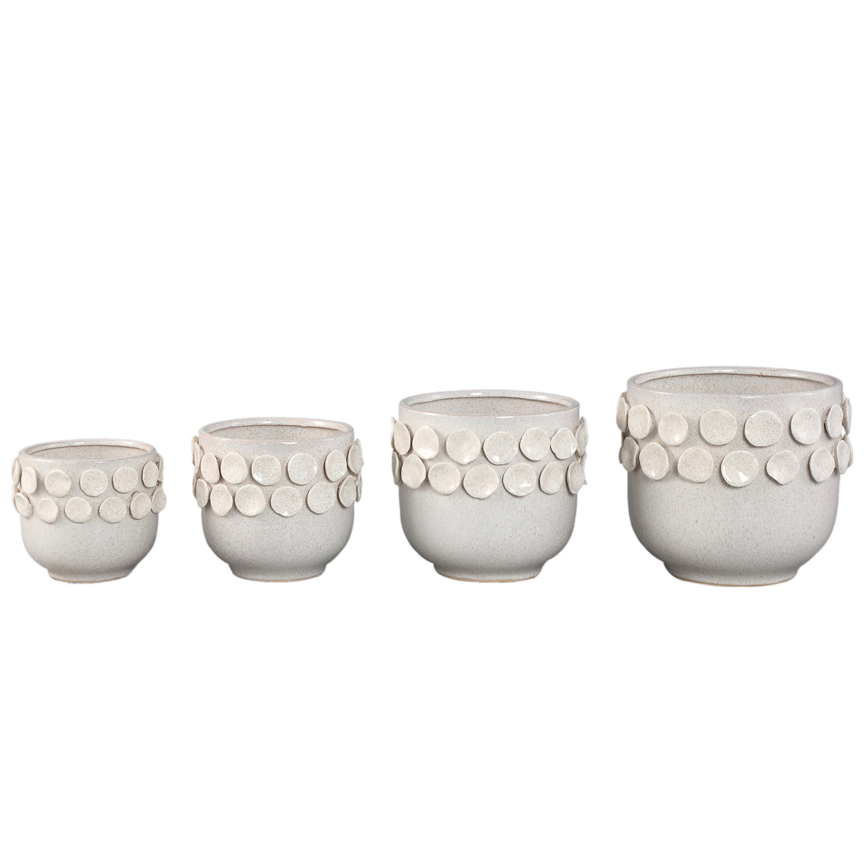 Pot – White, Round Shape, Dotted Pattern on Rim, Stoneware Ceramic, M – Trelin | PTMD