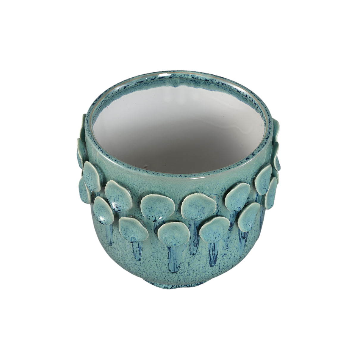 Pot – Turquoise color, Round shape, Dotted pattern on rim, Stoneware, XS – Trelin | PTMD