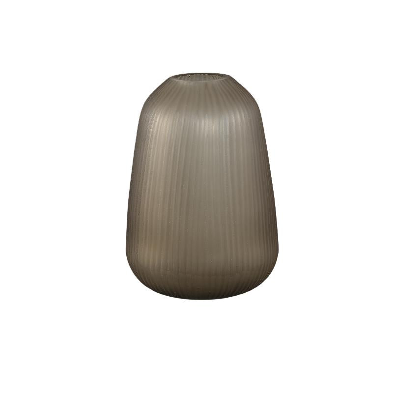Vase - Brown Glass, Ribbed Surface, Round Shape, M - Marria | PTMD
