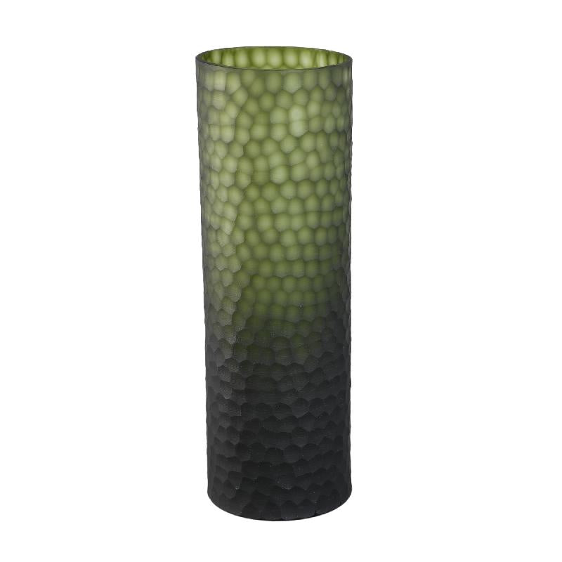 Vase - Moss Green Glass, Faceted Surface, Straight Shape, L - Paulene | PTMD