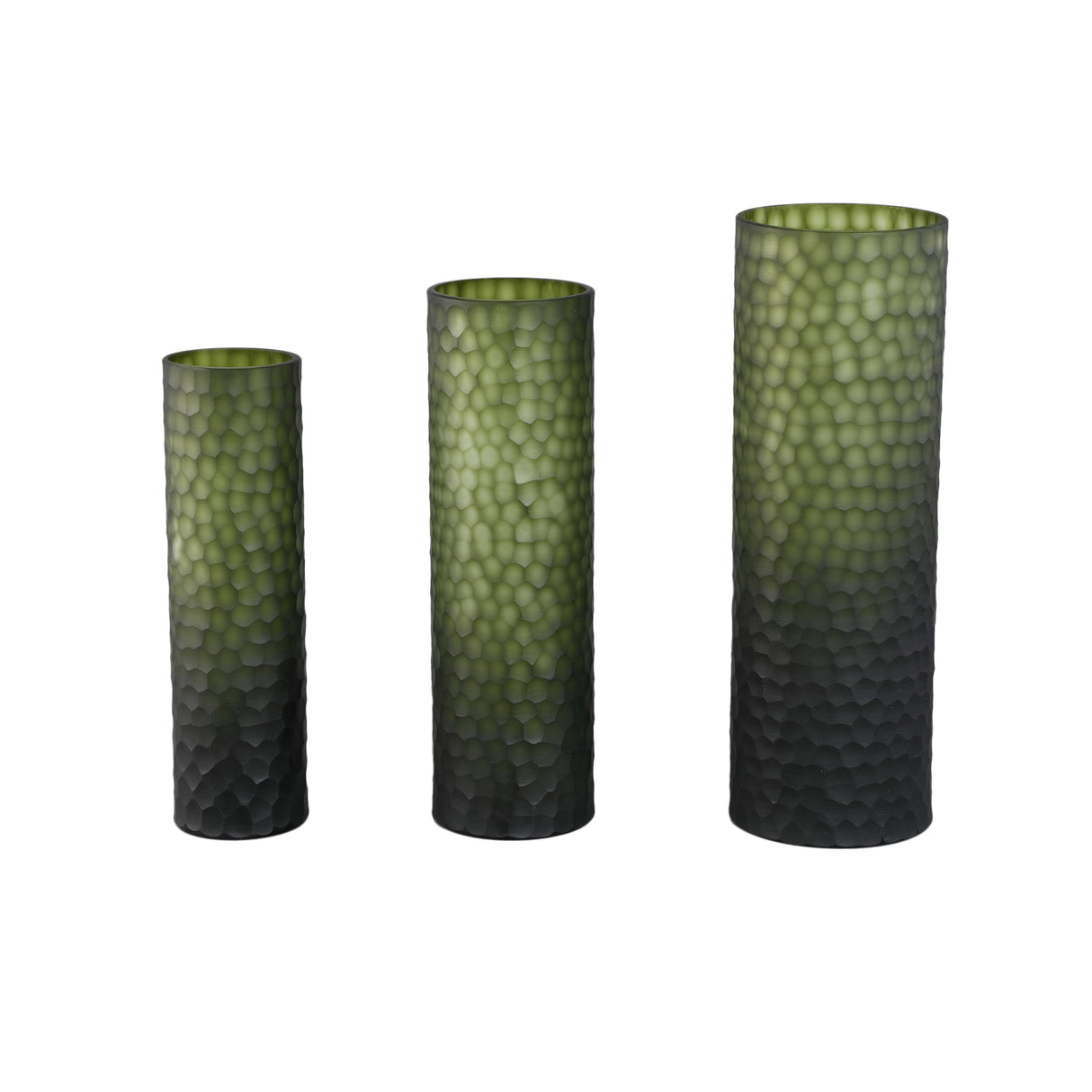 Vase - Moss Green Glass, Faceted Surface, Straight Shape, L - Paulene | PTMD