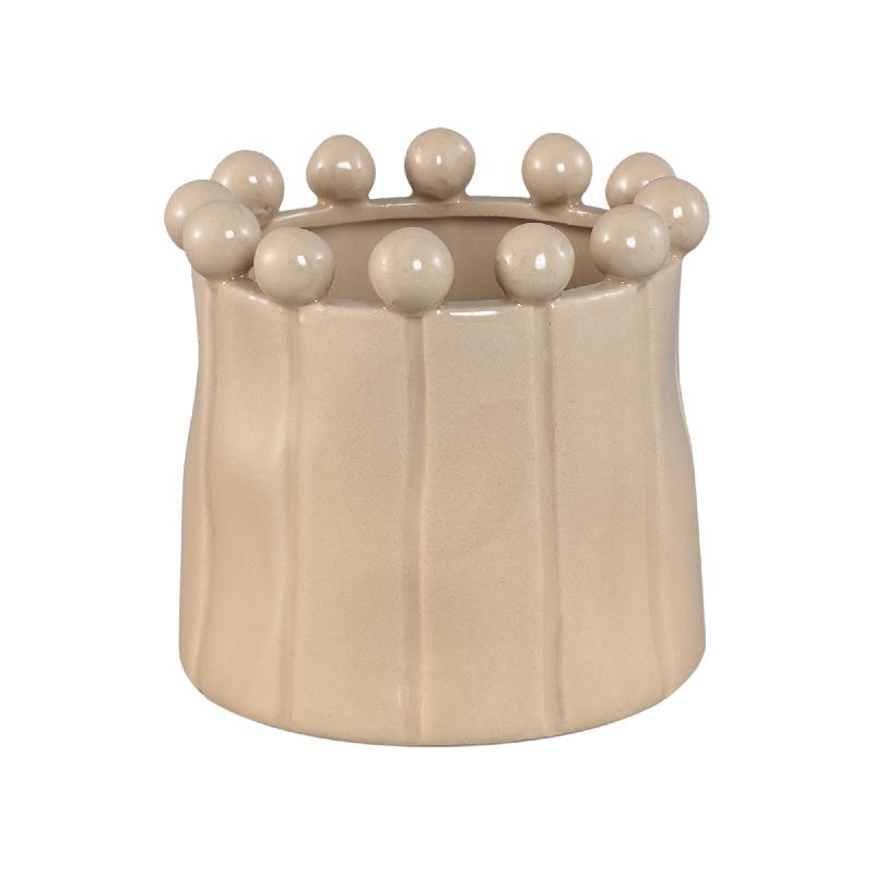 Flowerpot - Round Shape, Porcelain-Ceramic, Ball Rim, Cream, L | PTMD