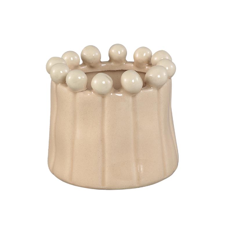 Flower Pot - Round Shape, Porcelain Ceramic, Rolled Rim, Cream, XS | PTMD