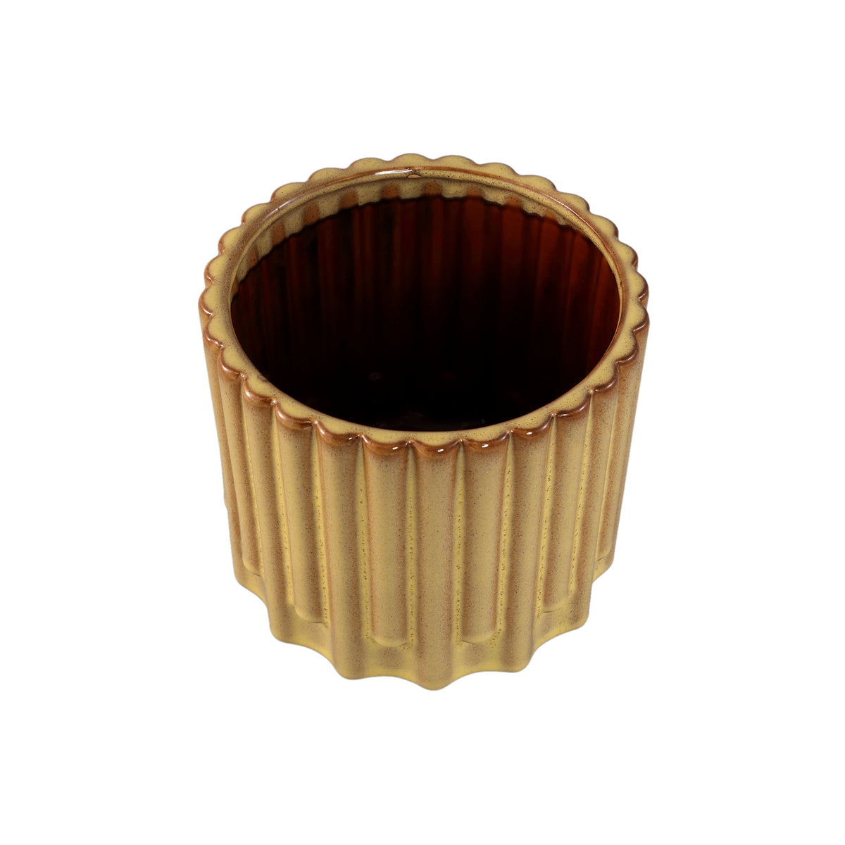 Topf – Gelbe Oberfläche, Stangenmuster Design, Keramik Material, L – Derri | PTMD