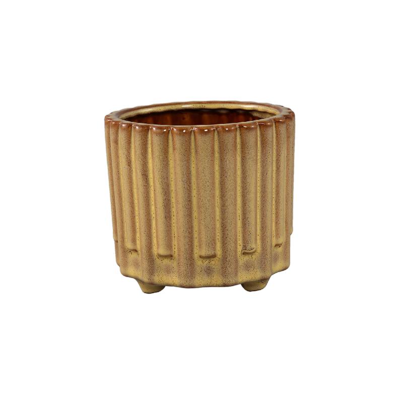 Topf – Gelbe Oberfläche, Stangenmuster Design, Keramik Material, M – Derri | PTMD