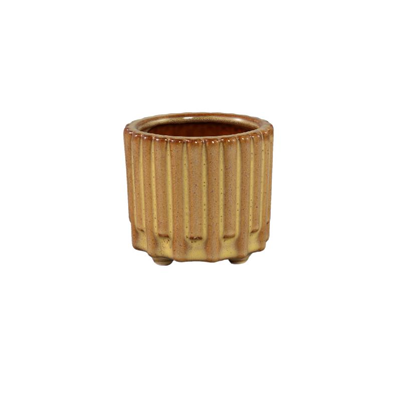 Topf – Gelbe Oberfläche, Stangenmuster Design, Keramik Material, XS – Derri | PTMD