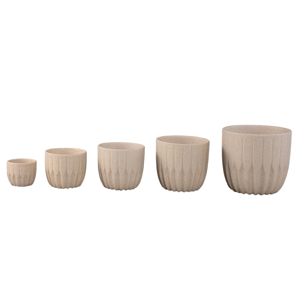 Flowerpot - Round Shape, Porcelain Ceramic, Angle Pattern, Cream, M | PTMD