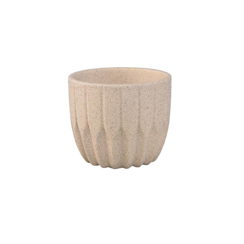 Flowerpot - Round Shape, Porcelain Ceramic, Angled Pattern, Cream, S | PTMD