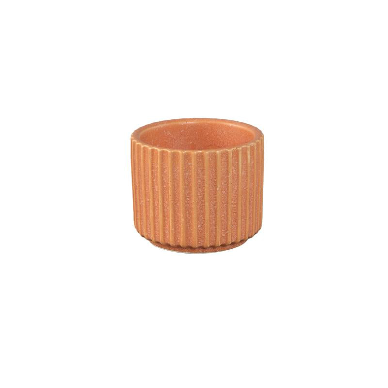 Flowerpot – Ribbed Structure, Matte Finish, Round Shape, Orange Ceramic, XS – Renaud | PTMD