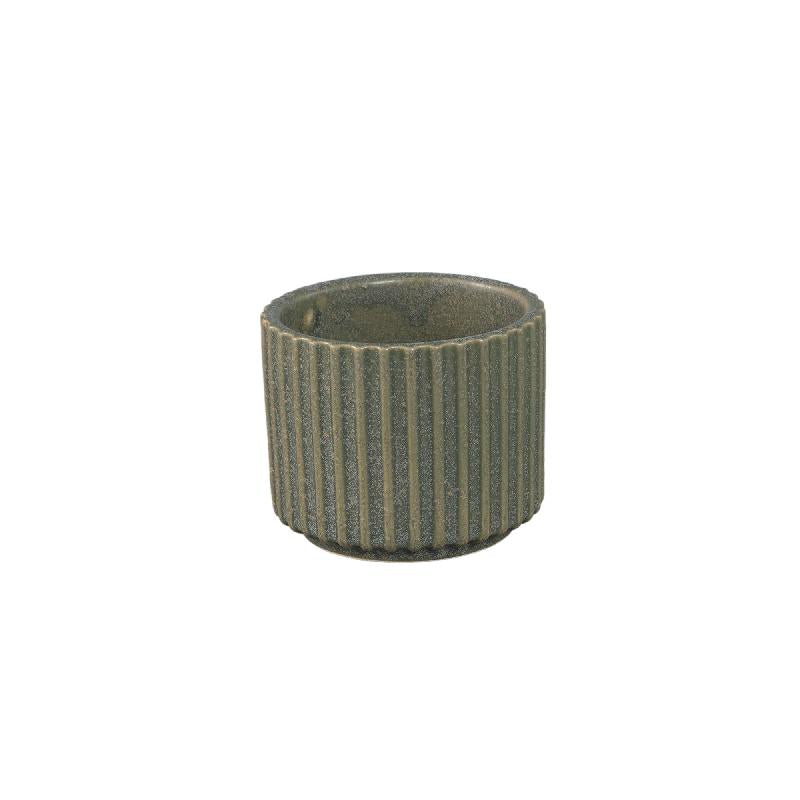 Flowerpot – Ribbed Structure, Matte Finish, Round Shape, Dark Green Ceramic, XS – Renaud | PTMD
