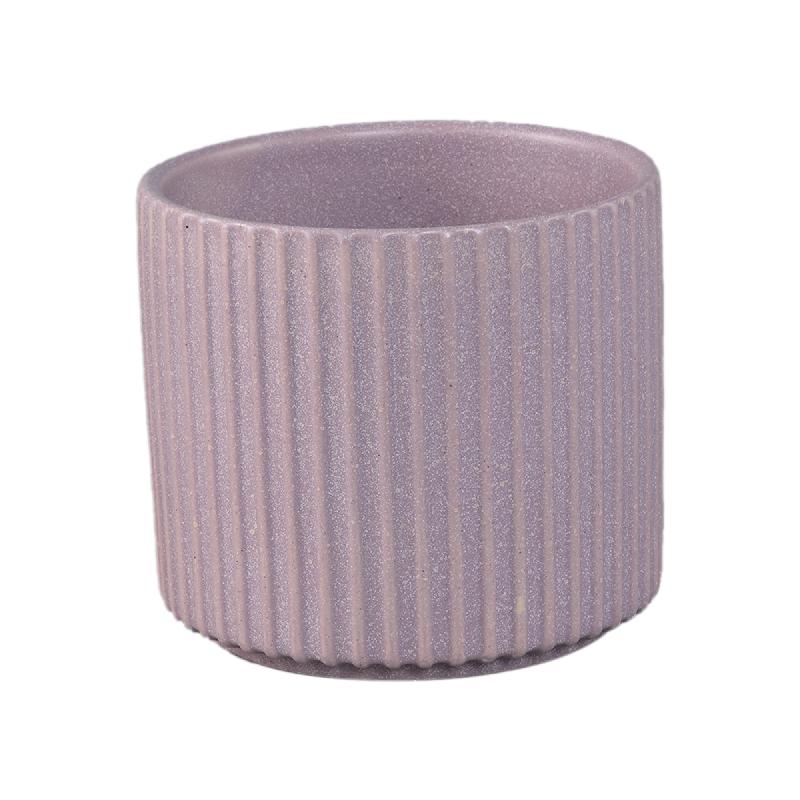Flower Pot - Ribbed Structure, Matte Finish, Round Shape, Lilac Ceramic, M - Renaud | PTMD