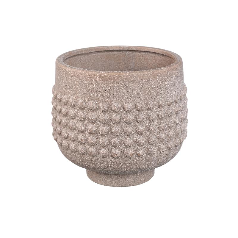 Blumentopf - Porzellan-Keramik, Gepunktetes Zentrum, Sockeldesign, Beige, XL - Clarece | PTMD