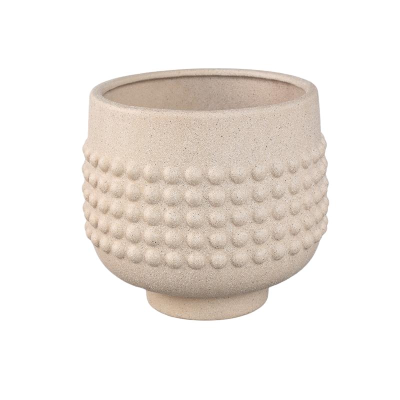 Topf - Porzellan-Keramik, Gepunktetes Zentrum, Sockeldesign, Creme, XL - Clarece | PTMD