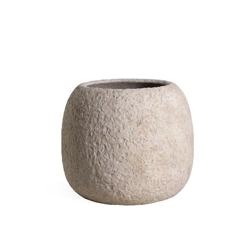 Pot – beige surface, stone look, round shape, L – Meleyah | PTMD