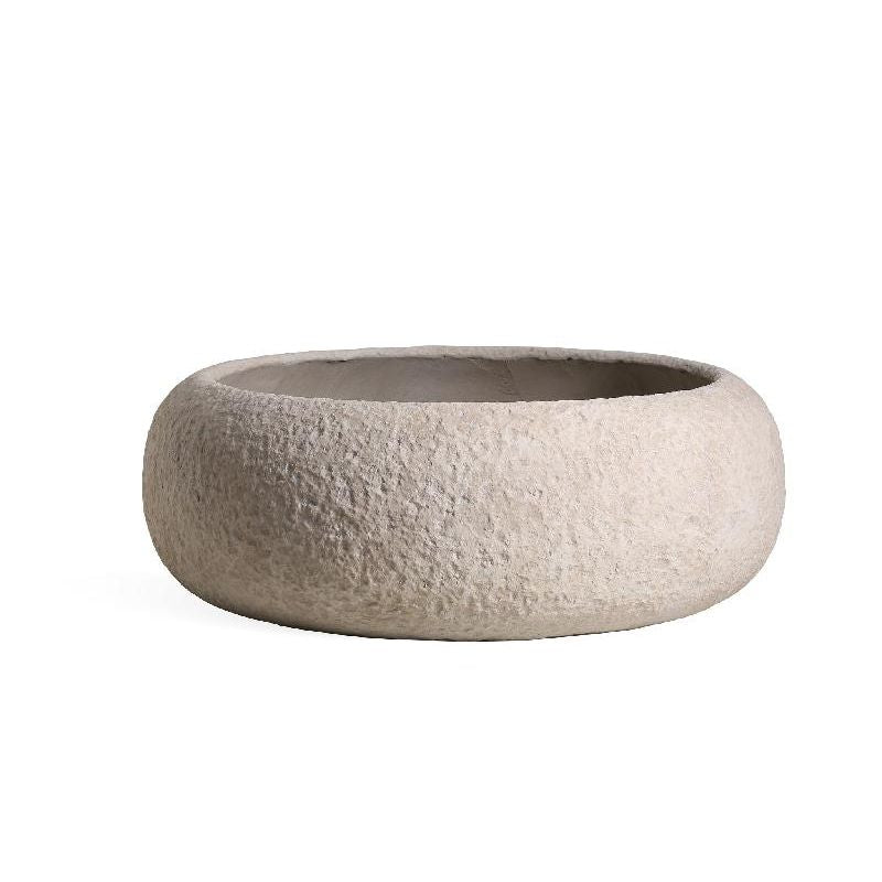Pot – beige surface, stone look, round shape – Meleyah | PTMD