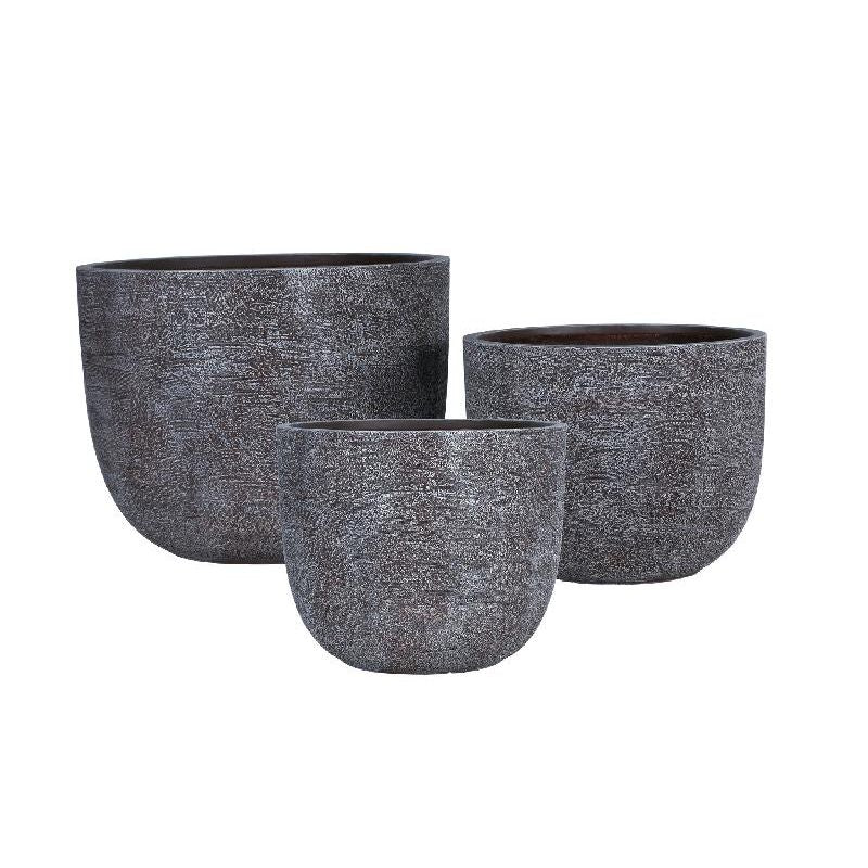 Pot – dark brown surface, structured look, handcrafted, large set of 3 – Delsey | PTMD