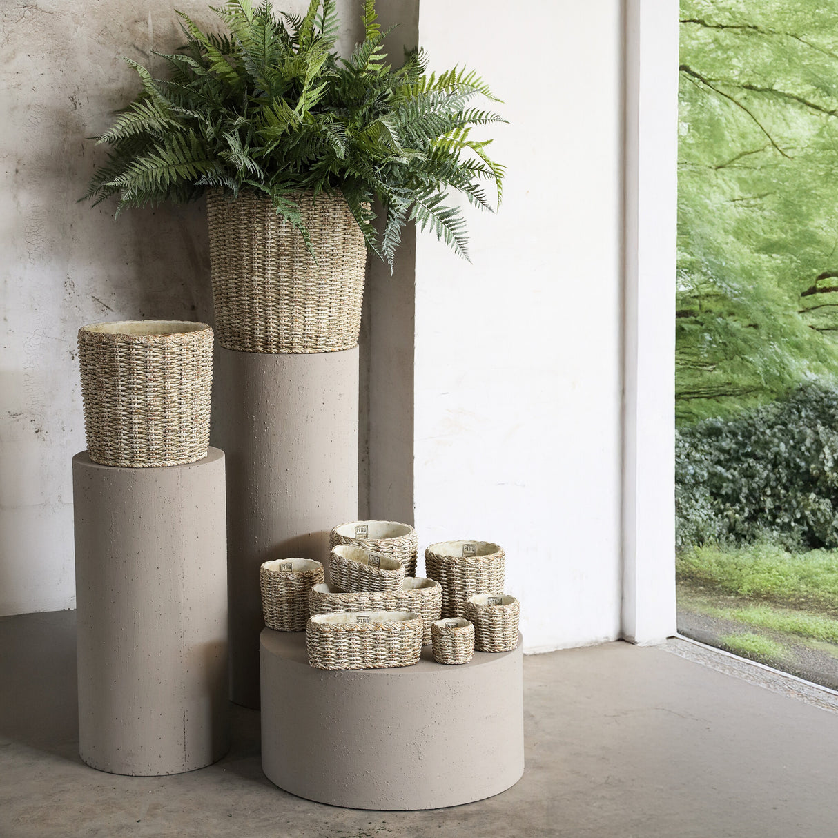 Topf – Runde Form, Zementmaterial, Korbmuster, S - Ranel | PTMD