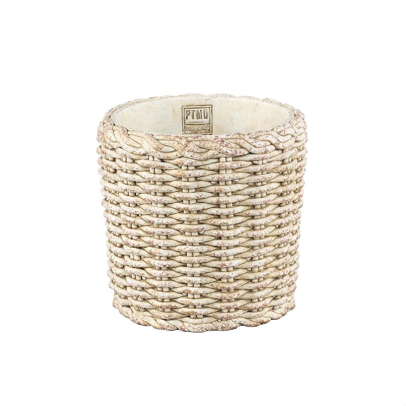 Flower Pot - Round Cement, Basket Pattern, Cream, L - Ranel | PTMD