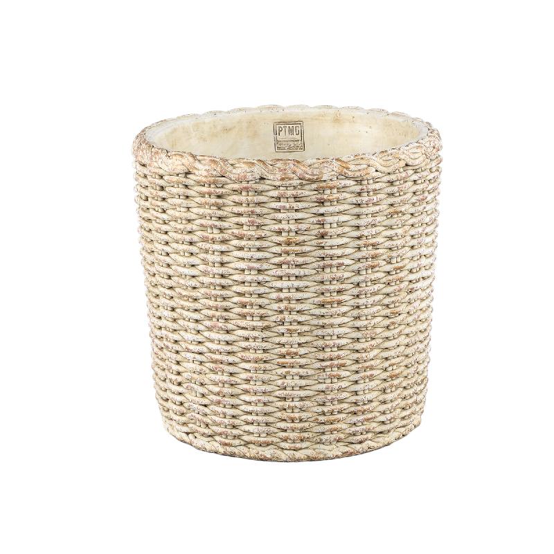 Topf – Runde Form, Zementmaterial, Korbmuster, XL - Ranel | PTMD