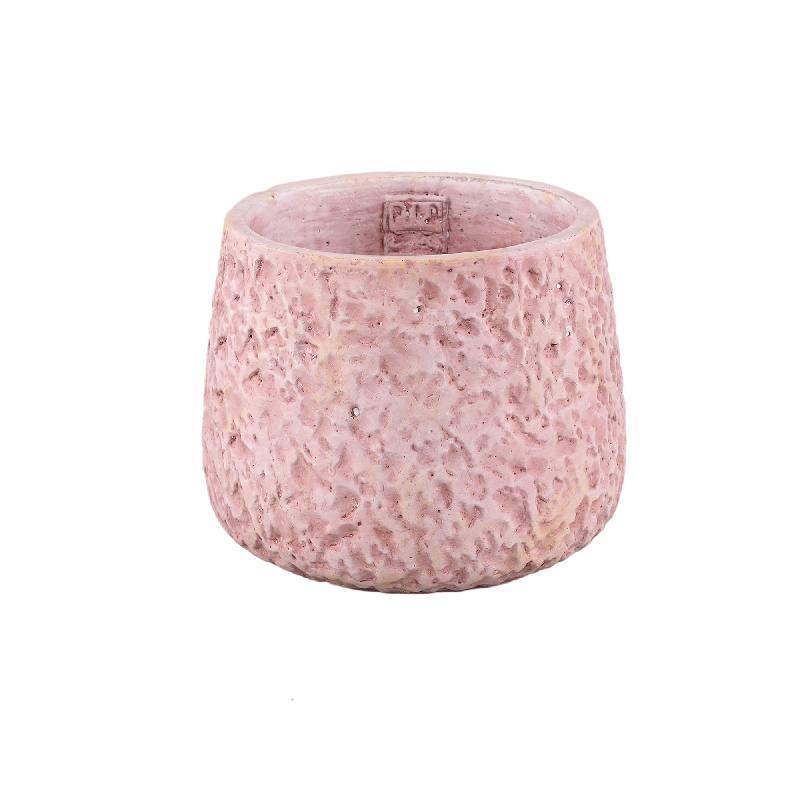 Flower pot - Round cement, Rough patterned surface, Pink, M – Ziven | PTMD