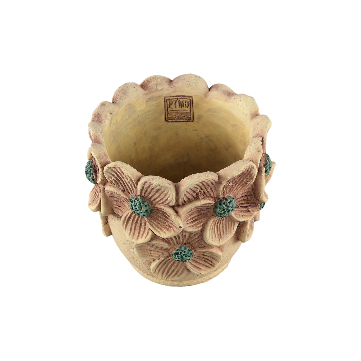 Blumentopf – Runde Form, Zement Material, Blumen Rand, Gelbe Oberfläche, S – Iesha | PTMD