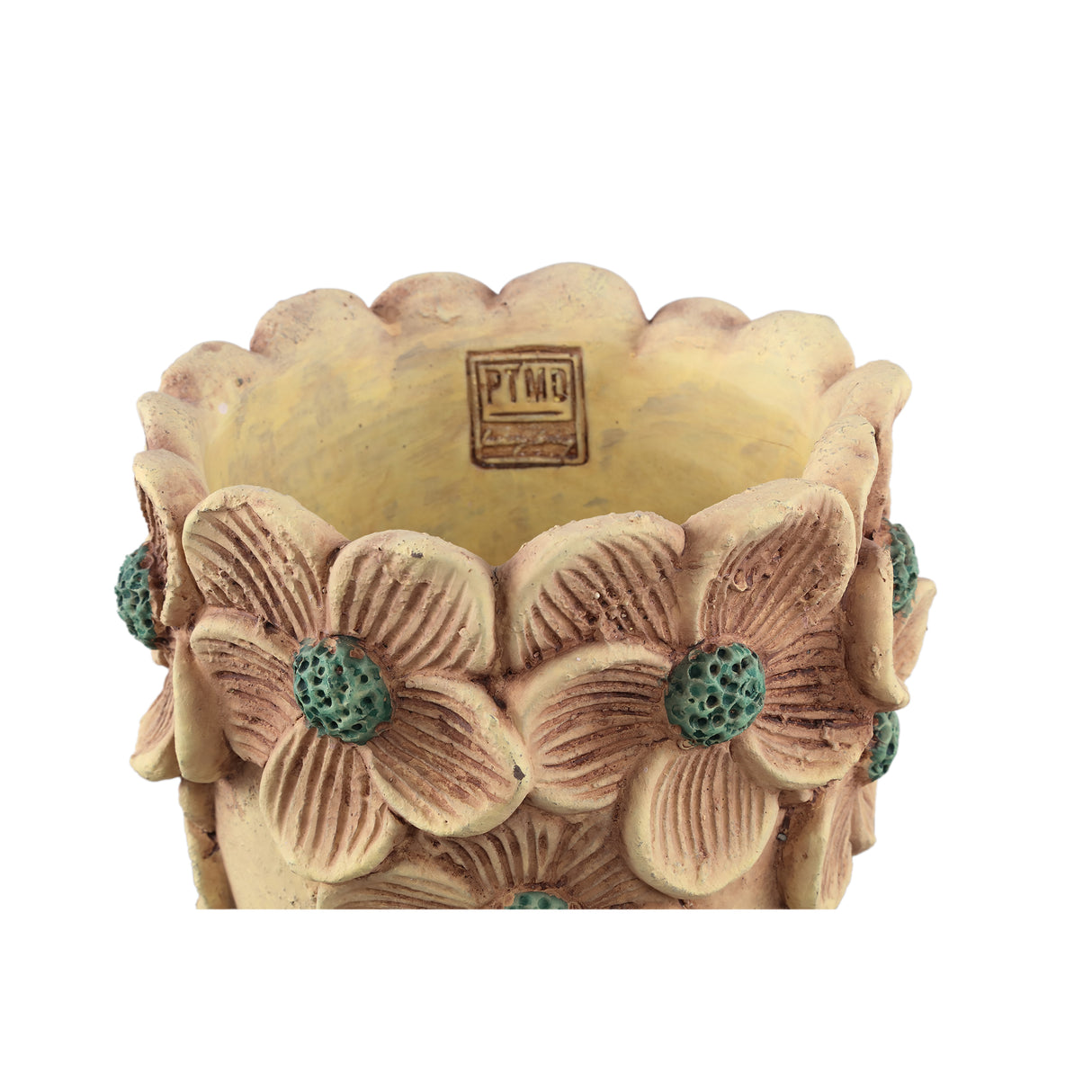 Blumentopf – Runde Form, Zement Material, Blumen Rand, Gelbe Oberfläche, S – Iesha | PTMD