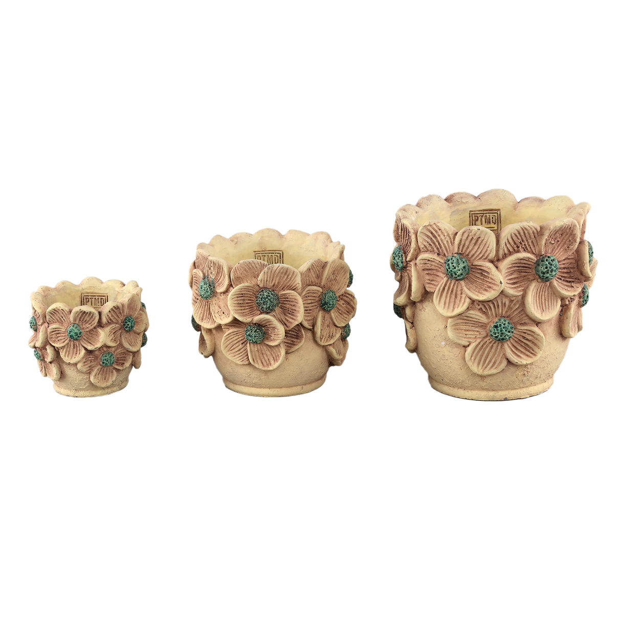 Blumentopf – Runde Form, Zement Material, Blumen Rand, Gelbe Oberfläche, M – Iesha | PTMD