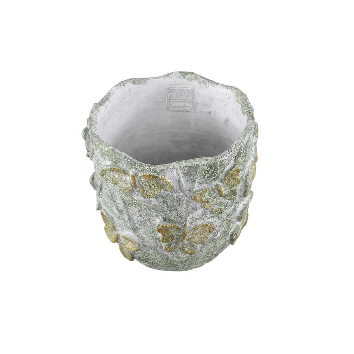 Blumentopf – Runde Form, Zement Material, Schmetterling Muster, Grüne Oberfläche, M – Sterlin | PTMD