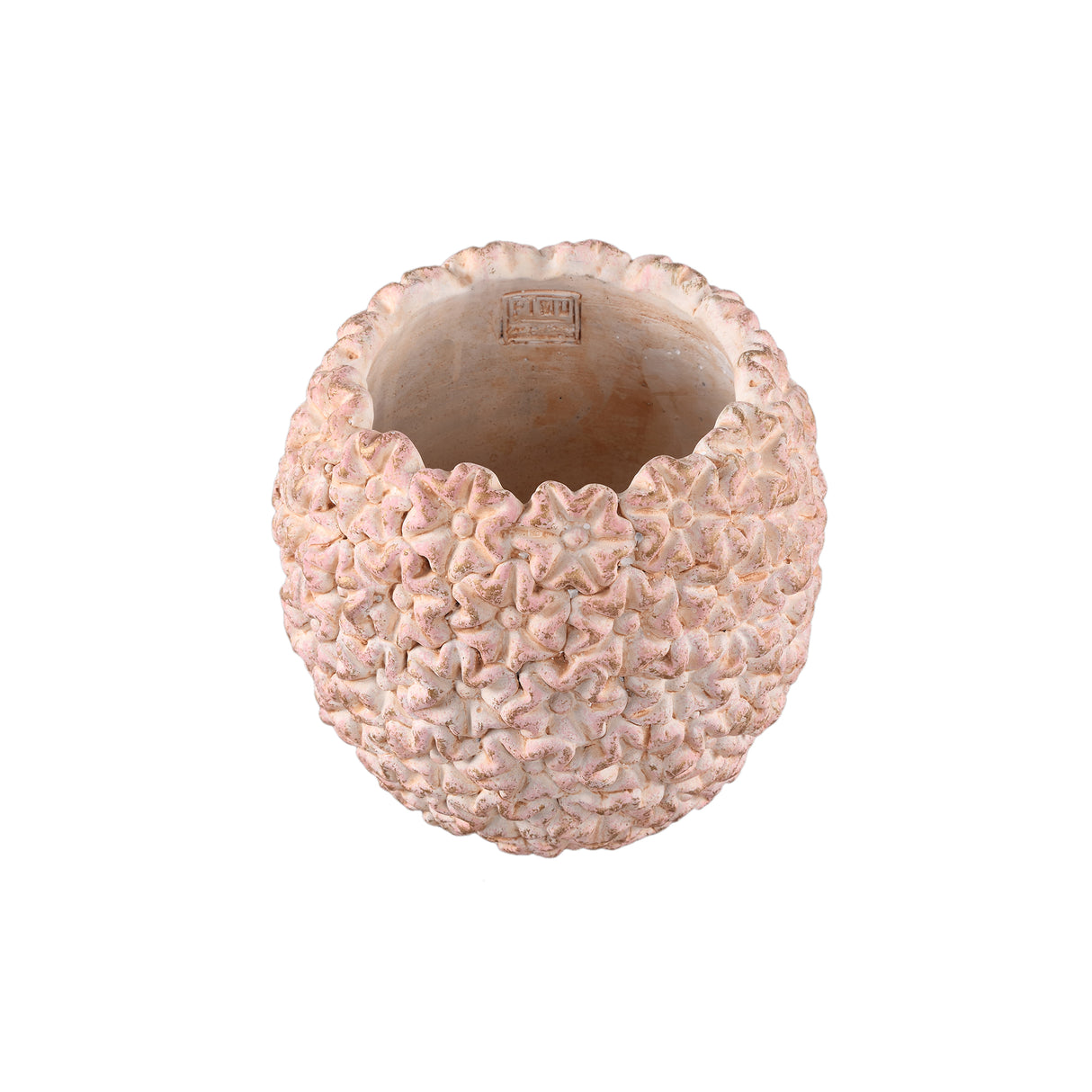 Flower pot - Round shape, cement material, flower pattern, pink surface, M - Salia | PTMD