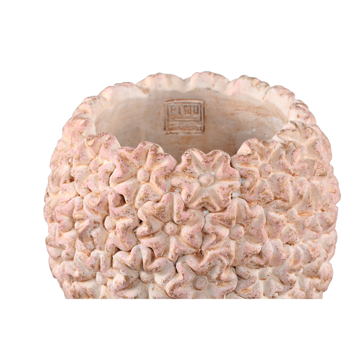 Flower pot - Round shape, cement material, flower pattern, pink surface, M - Salia | PTMD