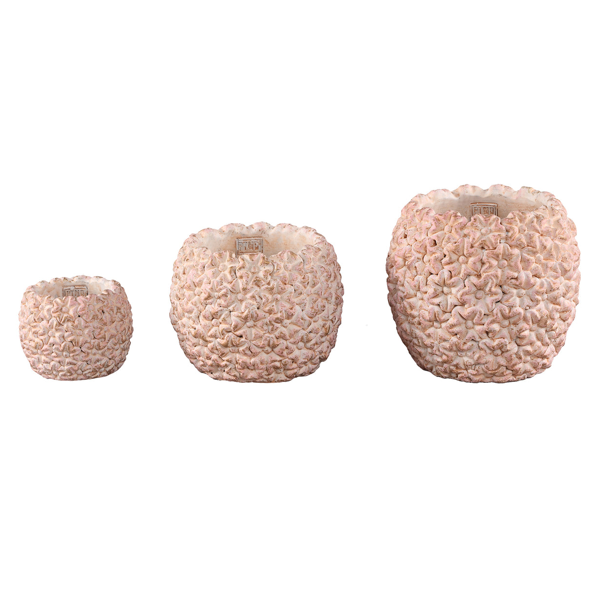 Flower pot - Round shape, cement material, flower pattern, pink surface, M - Salia | PTMD