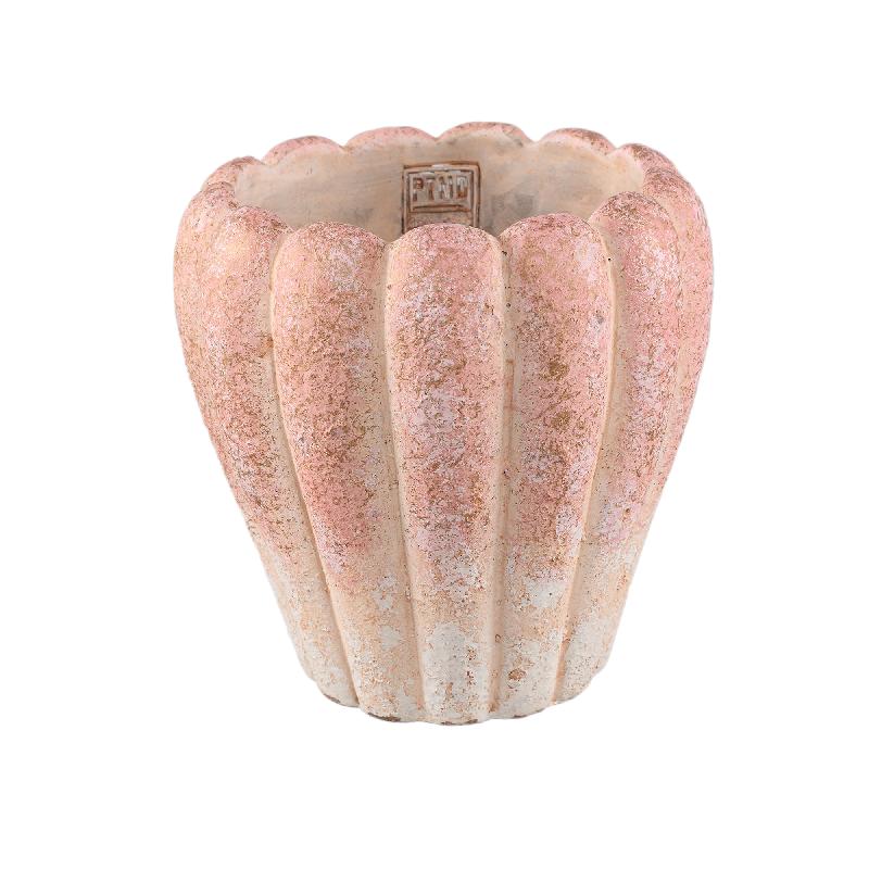 Flower Pot - Round Cement, Ribbed Surface, Pink, XL – Chantile | PTMD