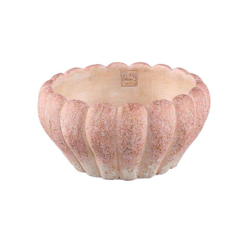 Flower Pot - Round Cement, Ribbed Surface, Pink, Low, S – Chantile | PTMD
