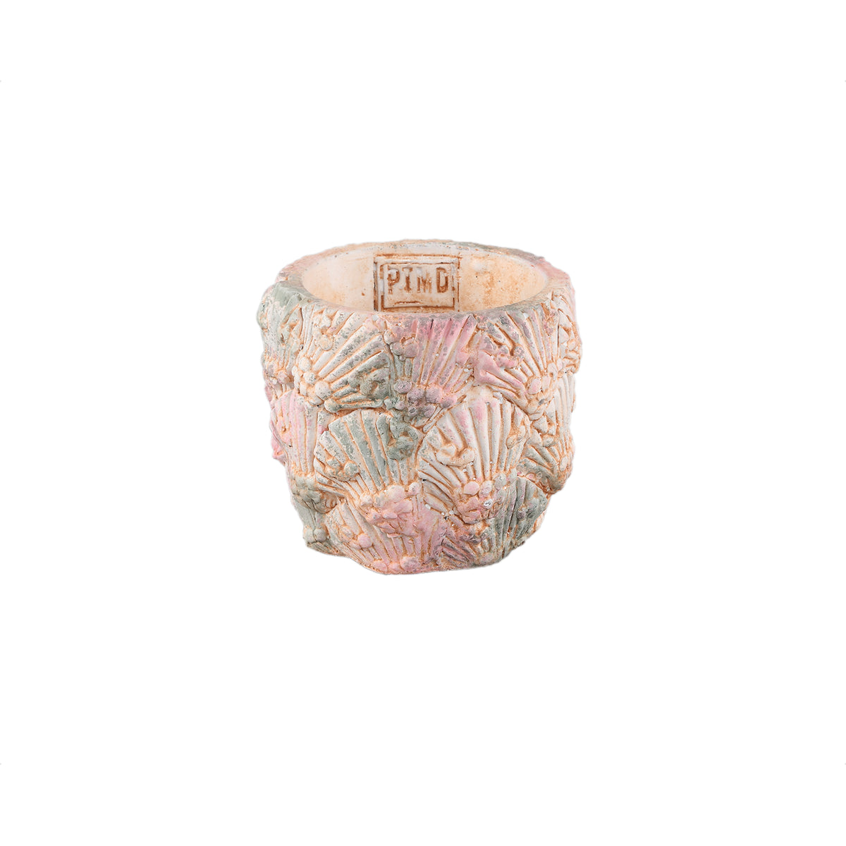 Blumentopf - Runder Zement, Muschelmuster, Hellblau, XS – Allisha | PTMD