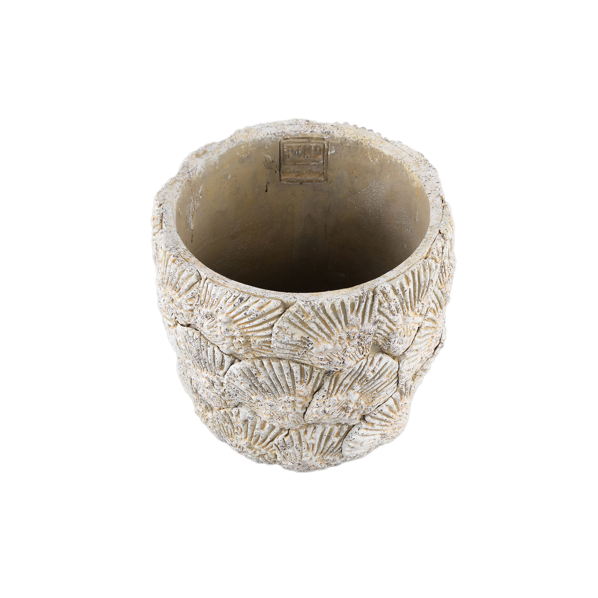 Flowerpot - Round Cement, Shell Pattern, Cream White, M – Allisha | PTMD