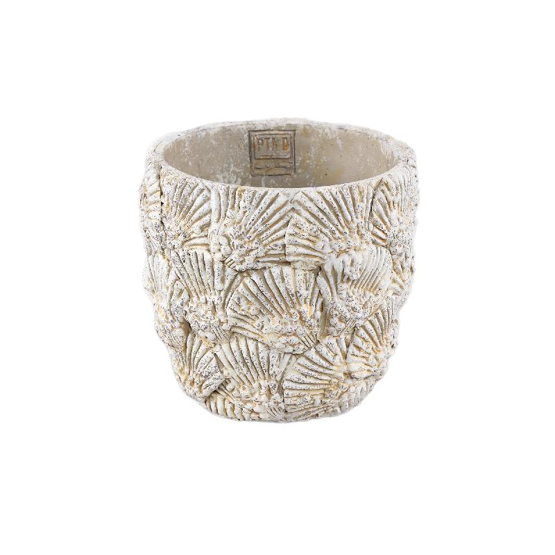 Flowerpot - Round Cement, Shell Pattern, Cream White, M – Allisha | PTMD