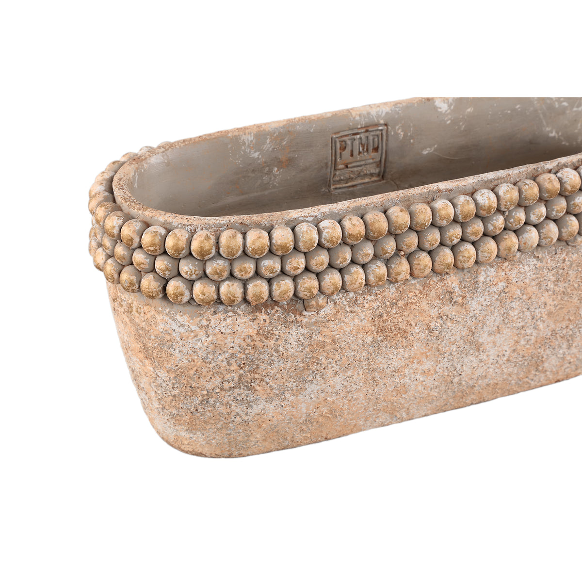 Blumentopf - Ovaler Zement, Perlenrand, Niedrige Form, Braun, L – Rydel | PTMD