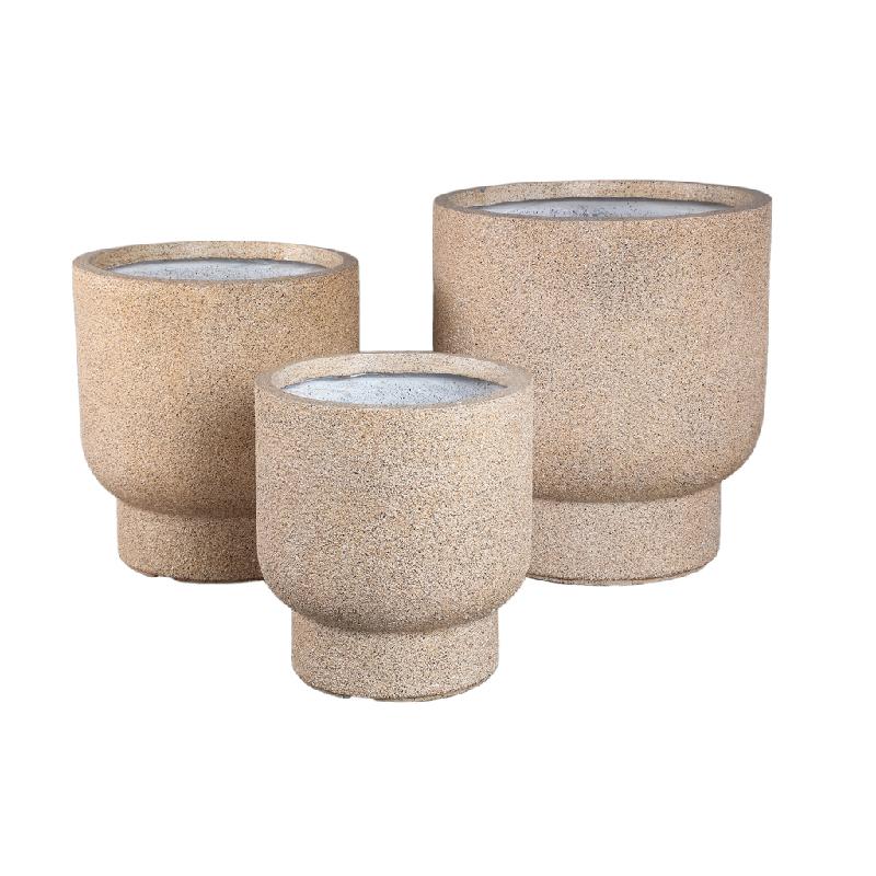 Topf – Beige Oberfläche, Zement Material, mit Fuß, 3er Set – Nihara | PTMD