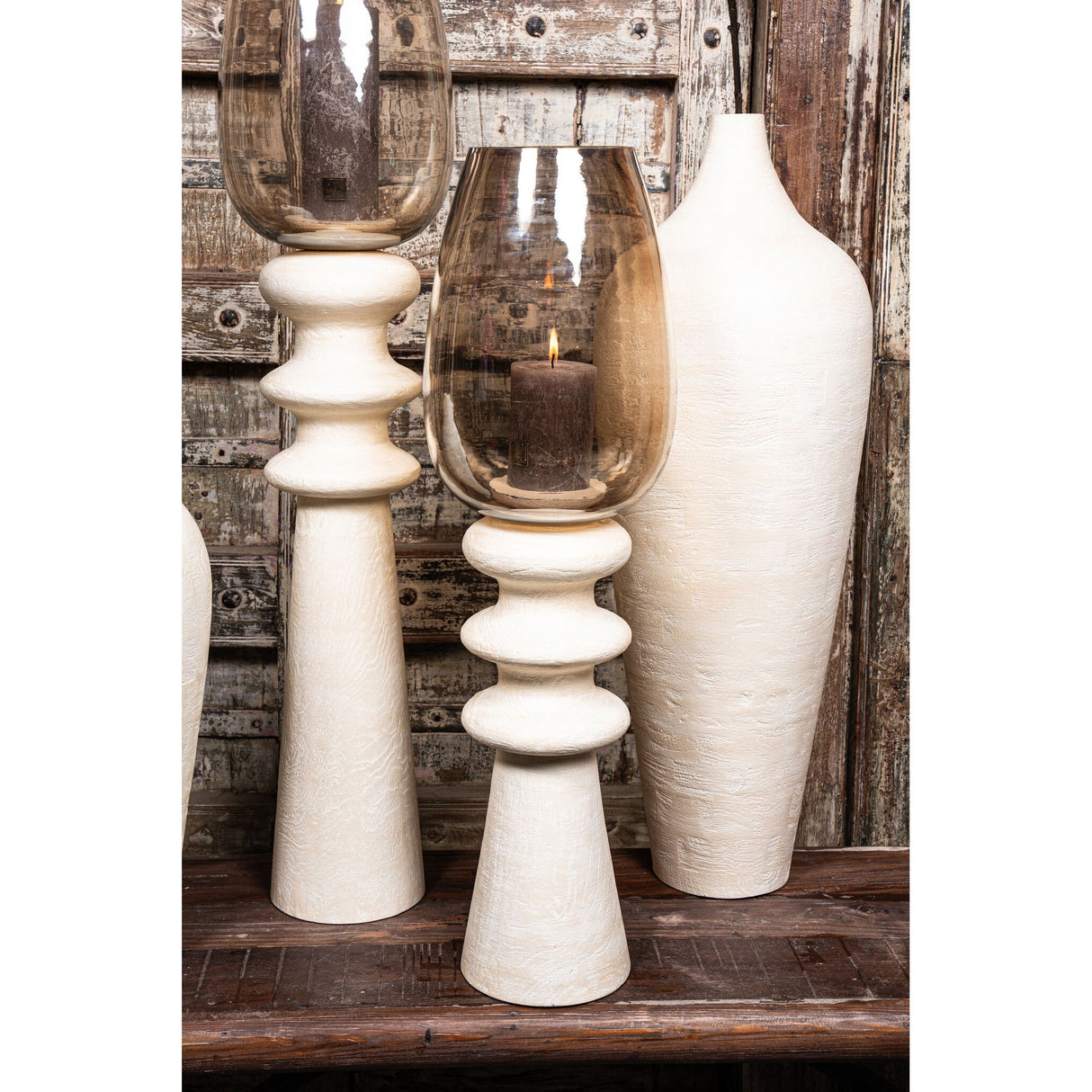 Windlicht – Modernes Design, Quadratische Form, Mangoholz Glas Material, Creme, S – Omya | PTMD