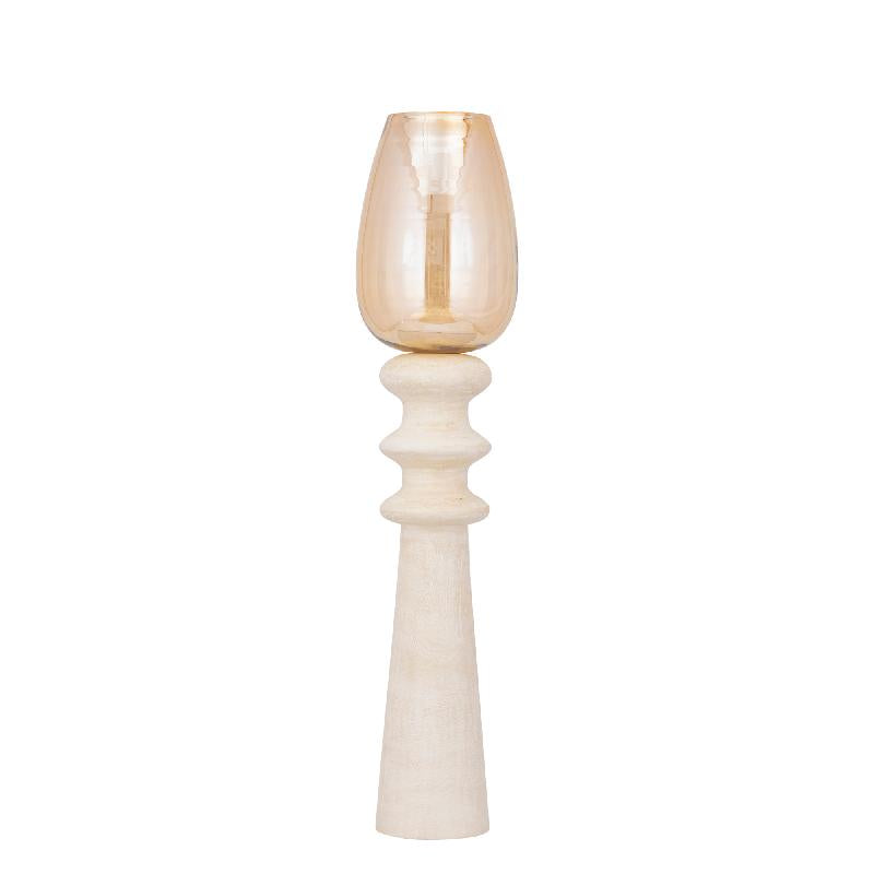Windlicht – Modernes Design, Quadratische Form, Mangoholz Glas Material, Creme, L – Omya | PTMD