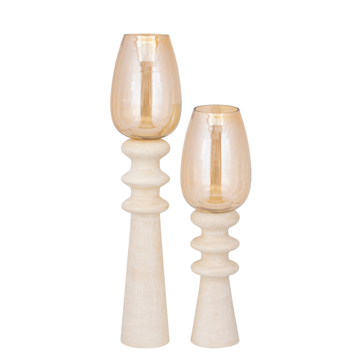 Windlicht – Modernes Design, Quadratische Form, Mangoholz Glas Material, Creme, S – Omya | PTMD