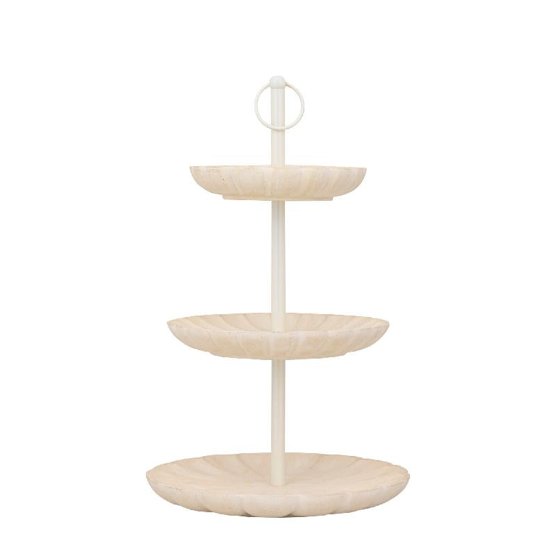 Etagere – Dreistufiges Design, Mangoholz Material, Runde Form, Creme – Meril | PTMD