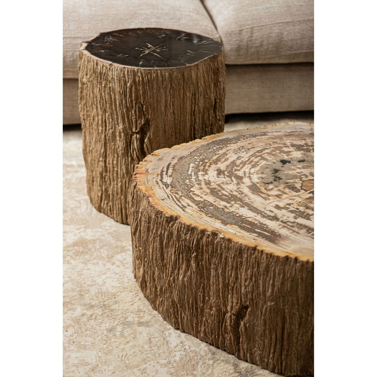 Stool - petrified wood, resin stone, round, natural, handmade - Taly | PTMD